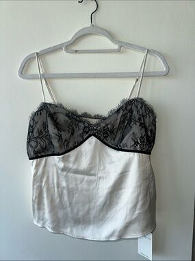 Abercrombie & Fitch White Satin Tank with Black Lace
